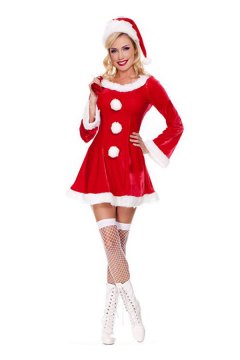 Christmas Costume Long Sleeve Red Christmas Dress