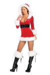 Christmas Costume Hooded White and Red Slim Fit Sexy Santa Dress