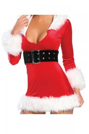 Christmas Costume Hooded White and Red Slim Fit Sexy Santa Dress