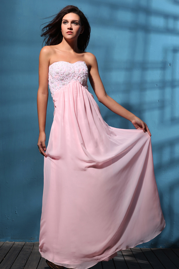 Adorable Pink Strapless Floor Length Prom Dress - Click Image to Close